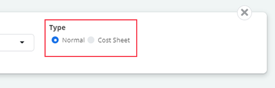 Normal/Cost Sheet Select To displayed